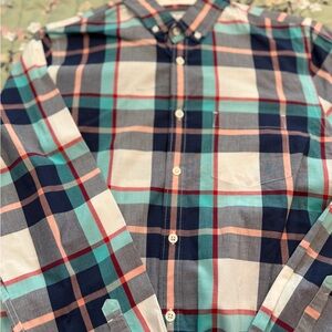 Express Men's Plaid Shirt - Navy, White, and Teal